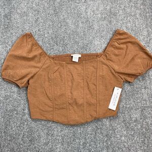 Kirious Los Angeles Top Womens XL Cropped Cinched Back Brown Knit NEW W Tags
